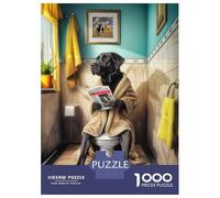 Rompecabezas De 1000 Piezas para Adolescentes Black Labrador Bathroom Rompecabezas Juegos Divertidos Regalos para Mujeres Cumpleaños Y Navidad 52x38cm/1000pcs