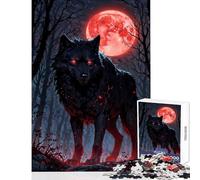 Rompecabezas de 1000 Piezas para Adolescentes Blood Moon Hunter︰ Black Wolf Juguetes de Bricolaje Regalos para Mujeres y Hombres Juego práctico para fomentar el Amor en Pareja tamaño 38x26cm