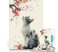 Rompecabezas de 1000 Piezas para Adolescentes: Blossom Dreams Cat Kitty, Juegos Familiares, Mejora la Memoria, con póster y Hoja de Preguntas a Juego 38x26cm