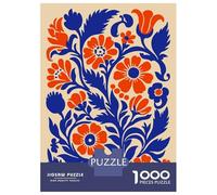 Rompecabezas De 1000 Piezas para Adolescentes Blue and Orange Floral Pattern Rompecabezas para Adultos Juegos Relajantes Desafío Difícil Diversión En Casa Actividades, 38x26cm/1000pcs