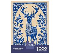 Rompecabezas De 1000 Piezas para Adolescentes Blue Deer Floral Illustration Rompecabezas para Adultos Juego De Ingenio Pero Divertido Y Humorístico Desafío Educativo 70x50cm/1000pcs