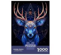 Rompecabezas De 1000 Piezas para Adolescentes Blue Deer with Geometric Rompecabezas para Adultos Juguetes Antiestrés Decoración del Hogar Gran Regalo para Jugar 38x26cm/1000pcs