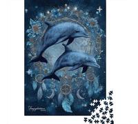 Rompecabezas De 1000 Piezas para Adolescentes Blue Dolphins Dreamcatcher Art Print Rompecabezas para Adultos Juguetes DIY Alivio del Estrés Oferta como Regalos para Toda La Familia 38x26cm/1000pcs