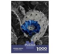 Rompecabezas De 1000 Piezas para Adolescentes Blue Flower on Cactus Painting Rompecabezas para Adultos Juegos Relajantes Que Mejoran La Memoria Regalos para Reducir El Estrés 70x50cm/1000pcs