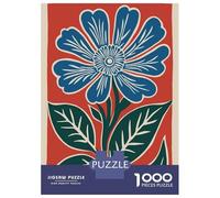 Rompecabezas De 1000 Piezas para Adolescentes Blue Flower on Red Rompecabezas para Adultos Juegos De Relajación Regalos De Cumpleaños para Amigos Y Familiares 52x38cm/1000pcs
