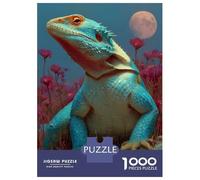 Rompecabezas De 1000 Piezas para Adolescentes Blue Lizard in Pink Flowers Rompecabezas para Adultos Juguetes De Bricolaje Desafío Difícil Cumpleaños 70x50cm/1000pcs