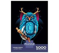 Rompecabezas De 1000 Piezas para Adolescentes Blue Owl with Antlers Art Print Rompecabezas Juegos Relajantes Análisis Y Lógica Juego Desafiante Regalos 38x26cm/1000pcs
