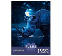 Rompecabezas De 1000 Piezas para Adolescentes Blue Rhino Drinking Under Moonlight Rompecabezas para Adultos Juegos De Relajación Desafío Difícil Regalo De Cumpleaños, Regalos, 52x38cm/1000pcs