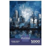 Rompecabezas De 1000 Piezas Para Adolescentes Blue Urban Skyline - Abstract Cityscape Reflection Painting Rompecabezas Para Adultos Juegos Relajantes Ensamblaje De Patrones Regalos De Cumpleaños Y Úni
