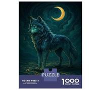 Rompecabezas De 1000 Piezas para Adolescentes Blue Wolf Under Crescent Moon Rompecabezas para Adultos Juegos Relajantes Pero Divertidos Y Humorísticos 52x38cm/1000pcs