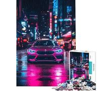 Rompecabezas de 1000 Piezas para Adolescentes BMW Rosa en Ciudad neón Difícil y desafiante Corte de precisión Juguetes de Bricolaje Apto para Mayores de 14 años 50x75cm