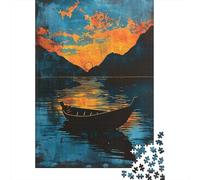 Rompecabezas De 1000 Piezas para Adolescentes Boat on Lake Sunset Rompecabezas para Adolescentes Juego De Ingenio Mejora La Memoria Diversión En Casa Actividades, 52x38cm/1000pcs