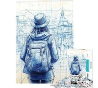 Rompecabezas de 1000 Piezas para Adolescentes boceto de Paisaje Urbano en Tinta Azul Rompecabezas antiestrés para Adultos Juguetes para divertirse en Familia y en casa (tamaño 38x26cm)