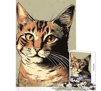 Rompecabezas de 1000 Piezas para Adolescentes Bonito Gato Naranja Juguete Vintage decoración de Pared Regalo para Mujeres y Hombres Juego práctico difícil de completar tamaño 38x52cm