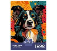 Rompecabezas De 1000 Piezas para Adolescentes Border Collie Pop Art Energetic Border Collie in Pop Art Form Rompecabezas para Adultos Juego Familiar Decoración del Hogar Cumpleaños