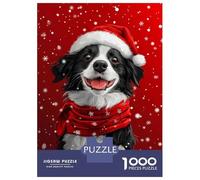 Rompecabezas De 1000 Piezas para Adolescentes Border Collie with Santa Hat Smiling Christmas Dog Print Rompecabezas para Adultos Juego Práctico Mejora La Memoria para Cumpleaños, Navidad 52x38cm/1000