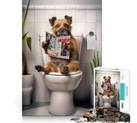 Rompecabezas de 1000 Piezas para Adolescentes Border Terrier en el Inodoro Diversión con articulaciones Suaves Entrenamiento Mental Juego Casual Decoración navideña (50x75cm)