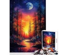 Rompecabezas de 1000 Piezas para Adolescentes Bosque Iluminado por la Luna y río Juego Educativo para Mejorar la Memoria Juguete Educativo para Relajarse y estimular el intelecto (50x75cm)