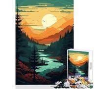 Rompecabezas de 1000 Piezas para Adolescentes Bosque Tranquilo río Atardecer Juguete Educativo Regalo para Mujeres y Hombres Juegos de relajación interacción Entre Padres e Hijos tamaño 38x52cm