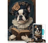 Rompecabezas de 1000 Piezas para Adolescentes Boston Terrier,Erudito del Renacimiento,Arte de Borde Exacto,Juego de Habilidades Lógicas,Momento Divertido y Relajado,Regalo de Arte Navideño 38x52cm