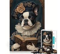 Rompecabezas de 1000 Piezas para Adolescentes Boston Terrier,Erudito Renacentista,Diversión con articulaciones Suaves,Regalo para ejercitar la Mente,Juego Relajante,Arte navideño para el Ocio 50x75cm