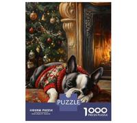 Rompecabezas De 1000 Piezas para Adolescentes Boston Terrier in Sweater by Fireplace Painting Rompecabezas Juegos Relajantes Decoración De Pared Regalos para Amigos Y Familiares 38x26cm/1000pcs