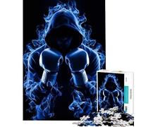Rompecabezas de 1000 Piezas para Adolescentes Boxeador con Capucha y Aura de Llama Azul Juego Educativo desafío Juguete Juego Familiar antiestrés Regalo de cumpleaños (tamaño 38x52cm)