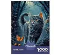 Rompecabezas De 1000 Piezas Para Adolescentes British Shorthair Cat And Butterfly in Forest Rompecabezas Para Adultos Juegos Relajantes Montaje De Patrones Regalos Para Amigos Y Familiares 38x26cm/100