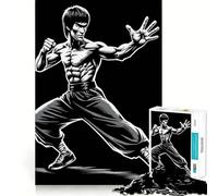 Rompecabezas de 1000 Piezas para Adolescentes Bruce Lee Blanco y Negro Corte nítido Manualidad Ejercicio Mental Diversión Tiempo de Juego Actividad de cumpleaños (38x26cm)