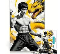 Rompecabezas de 1000 Piezas para Adolescentes Bruce Lee Dragon Art Premium Cut Fun Focus Fun Game Easy Time Play Christmas Art Display (38x26cm)