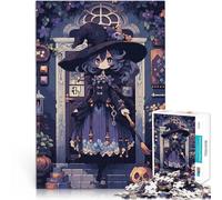 Rompecabezas de 1000 Piezas para Adolescentes Bruja con Escoba y Calavera Juguetes de Juego Decoración artística del hogar 50x70cm