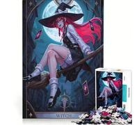Rompecabezas de 1000 Piezas para Adolescentes: Bruja en Escoba, Carta del Tarot, Juego de ingenio, decoración, Cada Pieza es única 38x52cm