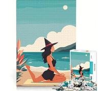 Rompecabezas de 1000 Piezas para Adolescentes Bruja Haciendo Yoga en la Playa Juguetes para armar decoración de Pared con Piezas de Formas aleatorias Que encajan Perfectamente 38x26cm