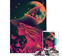 Rompecabezas de 1000 Piezas para Adolescentes Bruja neón bajo la Luna desafío Educativo Actividades Familiares Juegos relajantes para Mayores de 14 años (50x75cm)