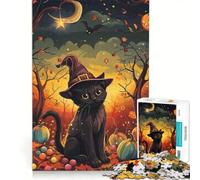 Rompecabezas de 1000 Piezas para Adolescentes Bruja y Gato de Halloween, Juguete Educativo, Regalo de cumpleaños, 50x75cm