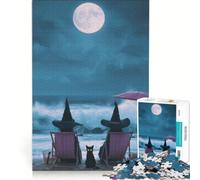 Rompecabezas de 1000 Piezas para Adolescentes Brujas relajándose en la Playa bajo la Luna Llena decoración de Pared Ideal para la diversión Familiar y para Fortalecer el Amor Entre Parejas 50x75cm
