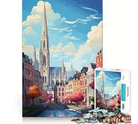 Rompecabezas de 1000 Piezas para Adolescentes Bruselas Pintura al óleo Ajuste Juego Habilidad Mental Diversión Ocio Tiempo de diversión Navidad Arte para el hogar (50x75cm)