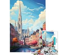 Rompecabezas de 1000 Piezas para Adolescentes Bruselas Pintura al óleo Juguetes educativos Juegos relajantes Regalo de cumpleaños (Tamaño 50x75cm)