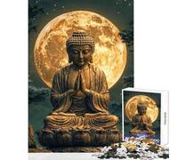 Rompecabezas de 1000 Piezas para Adolescentes Buda bajo la Luna Llena Juego práctico para Toda la Familia Juguetes de decoración para el hogar Un Reto para completar (38x52cm)