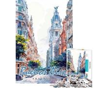 Rompecabezas de 1000 Piezas para Adolescentes Buenos Aires Acuarelas Rompecabezas para Adultos Juego práctico Mejora la Memoria cumpleaños y Navidad (tamaño 38x26cm)