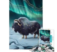 Rompecabezas de 1000 Piezas para Adolescentes Buey almizclero bajo la Aurora Boreal Juguete Educativo para Aprender y Mejorar la Memoria Regalo de cumpleaños (Tamaño 38x26cm)