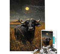 Rompecabezas de 1000 Piezas para Adolescentes Búfalo Africano bajo la luz de la Luna Difícil y desafiante Actividades Familiares Decoración del hogar Juguetes para Mayores de 14 años Juego Incluido