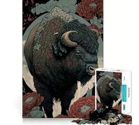 Rompecabezas de 1000 Piezas para Adolescentes Buffalo Ukiyo E Japón Sharp Cut Craft Estimulante cognitivo Divertido Juego de Ocio Navidad Arte para el hogar (38x26cm)