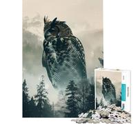 Rompecabezas de 1000 Piezas para Adolescentes Búho Bosque árboles montaña Juegos relajantes Juguetes adictivos para Cultivar la Paciencia Gran Regalo Un Reto difícil (Tamaño 38x52cm)
