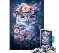 Rompecabezas de 1000 Piezas para Adolescentes Búho con Corona Floral Ayuda a ejercitar el Cerebro Diversión Familiar Juguetes DIY para Mayores de 14 años (38x52cm)