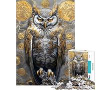 Rompecabezas de 1000 Piezas para Adolescentes Búho Dorado Guardián Majestuoso Rompecabezas para Adultos Juego práctico Decoración de Pared cumpleaños y Navidad (Tamaño 50x75cm)
