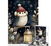 Rompecabezas de 1000 Piezas para Adolescentes Búho Invernal con Linterna Ilustración Juego práctico Regalo de cumpleaños Decoración para el hogar Juguetes Entrena tu Cerebro y Tus Manos (50x75cm)