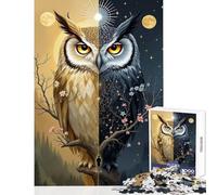 Rompecabezas de 1000 Piezas para Adolescentes Búho místico de dualidad de día y Noche Ilustración de fantasía de Sol y Luna Balan Decoración del hogar Juguetes Regalo Cumpleaños Juego práctico