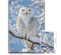 Rompecabezas de 1000 Piezas para Adolescentes, búho Nival posado en una Rama Nevada, Ideal para un rato de Relax, Juguete Troquelado de precisión Fina, tamaño 38x26cm