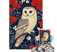 Rompecabezas de 1000 Piezas para Adolescentes Búho posado Entre Flores Rojas Rompecabezas para Adultos Juegos Divertidos Decoración cumpleaños y Navidad (tamaño 50x75cm)